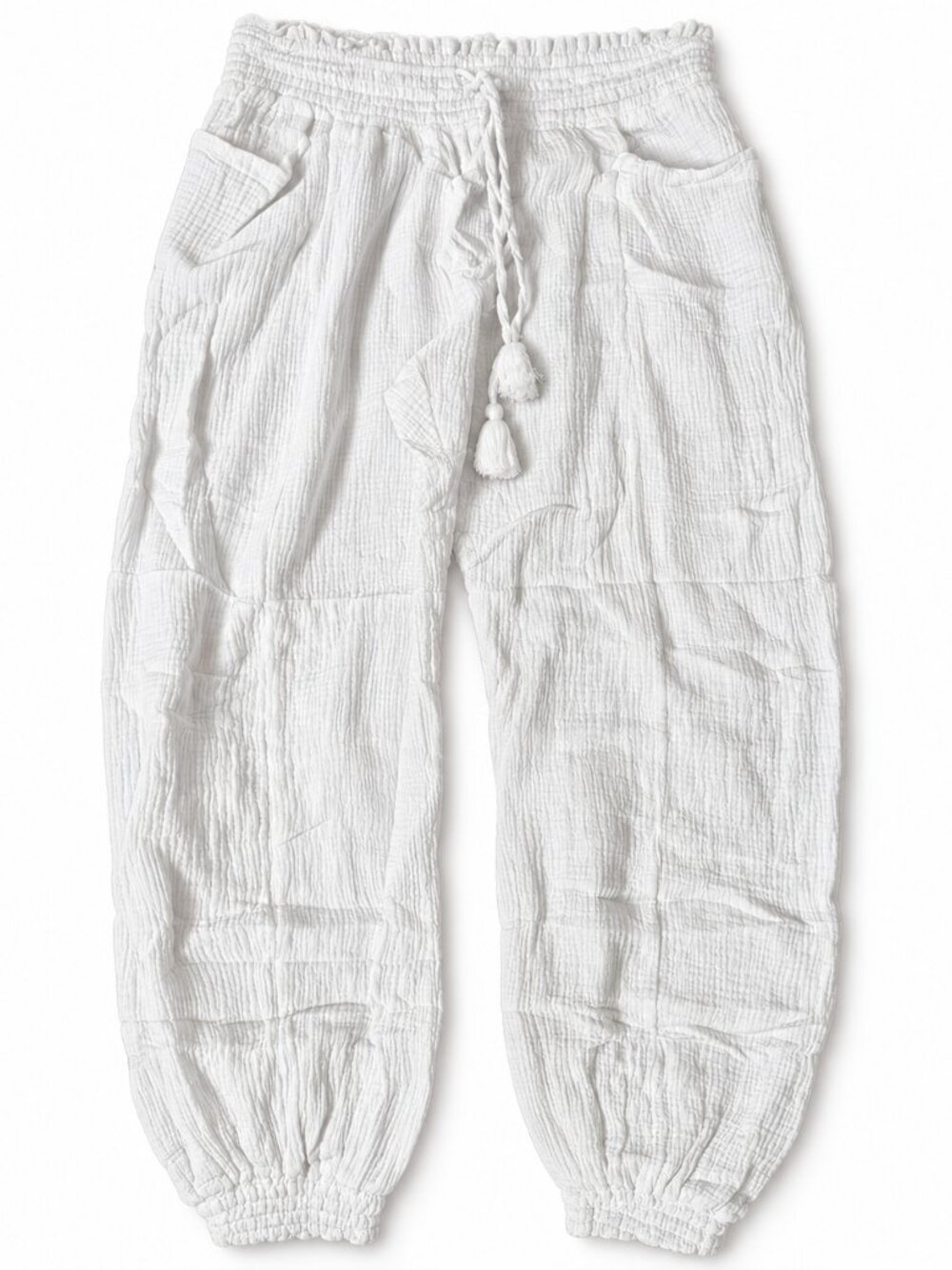 Ashley Stewart White Cotton Gauze Jogger Pants Size 14/16 Boho